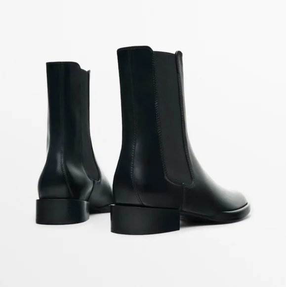NEW Massimo Dutti Black Leather Ankle Boot Bootie - Picture 3 of 8